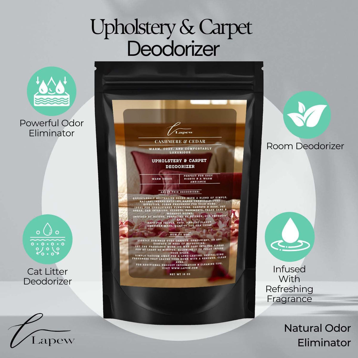 Cashmere Cedar Carpet Freshener Powder: Powerful Odor Eliminator for Home, Upholstery Deodorizer, Carpet Deodorizer, Pet Urine, Cat Litter Box - Cashmere Cedar Fragrance.