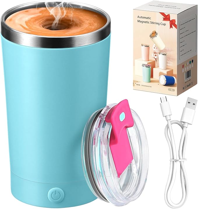 hatisan Self Stirring Coffee Mug With Lid Electric High Speed Self Stirring Mug 400ml Rechargeable Detachable Stainless Steel Self Stirring Cup for Coffee, Milk, Cocoa Christmas Gift(Green)