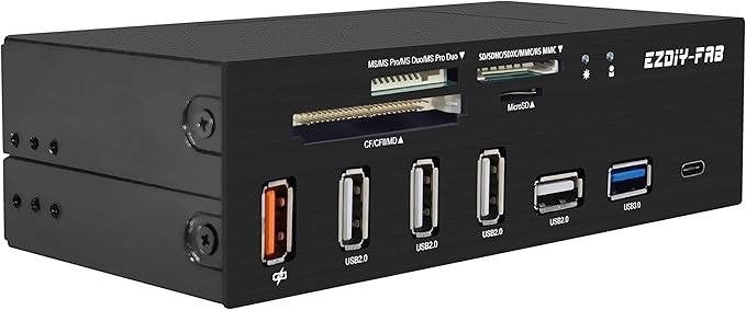 EZDIY-FAB PC Front Panel Internal Card Reader USB HUB, USB 3.1 Gen2 Type-C Port,USB 3.0 Support SD MS XD CF TF Card for Computer, Fits Any 5.25" Computer Case Front Bay