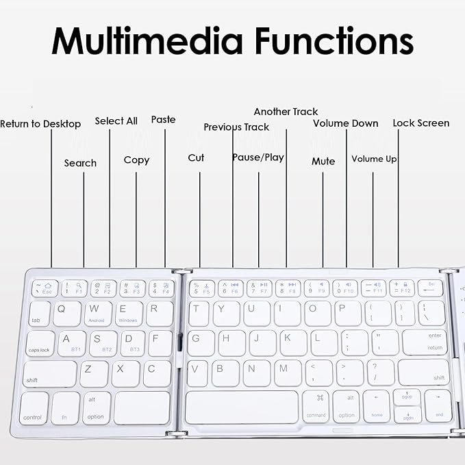 Tangxi Foldable Wireless Keyboard, Rechargeable Keyboard with Touchpad, Auto Sleep & Wake, Slim Pocket Folding Key Board for Android Wins iOS Tablet & Laptop (Silver)