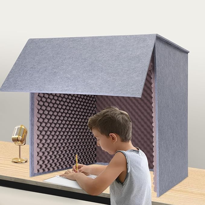 Desktop Soundproof Cover, Portable Vocal Recording Booth Isolation Booth Small Music Recording Studio Vocal Sound Absorbing Shield Sound Proof Foam Panels for Offices,Home,Recording Studios (Purple)
