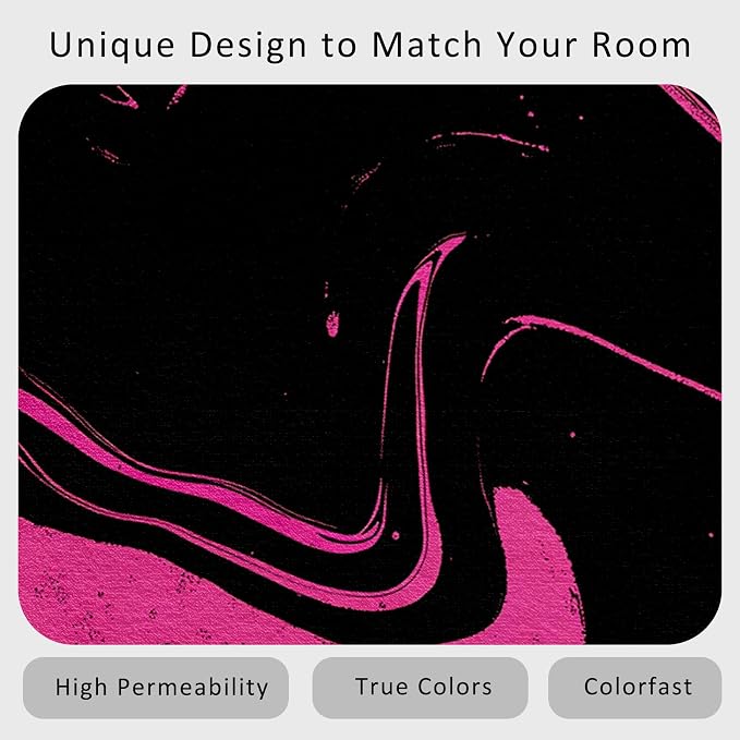 70s Rug 3x5 Retro Black Pink Abstract Hippie Pattern Area Rugs for Living Room, Bedroom, 70s Home Decor Accessories Indoor Carpet, Non Slip & Machine Washable, GD0384