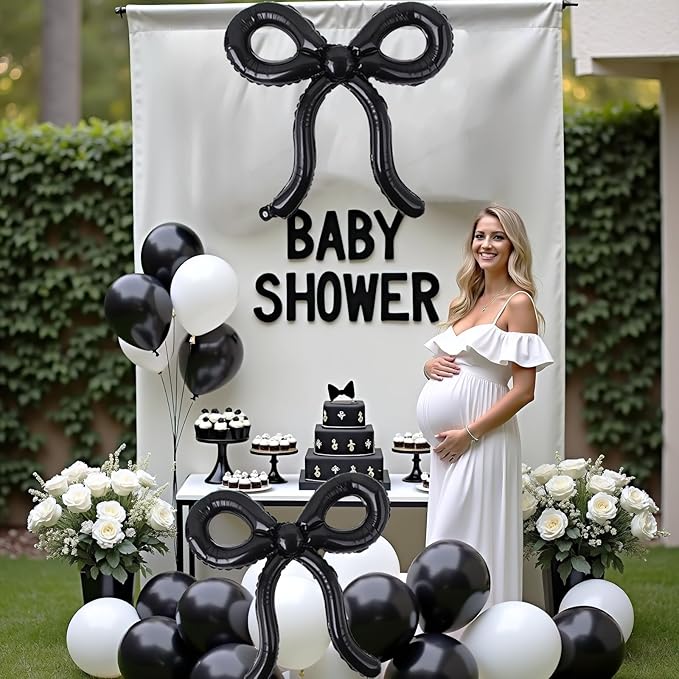 6Pcs Black Bow Balloons Bow Birthday Decorations Bow Theme Birthday Party Decor for Bridal Shower Baby Shower Engagement Bachelorette Party Decorations 26 x 24 Inch