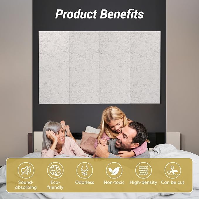 TONOR 8PCS Acoustic Panels, 47.2″ x 23.6″ x 0.35″, Full Self-Adhesive Soundproof Wall Panels, Sound Absorbing Panels for Noise and Echo Reduction, Acoustic Treatment for Studio, Home, Office, Grey