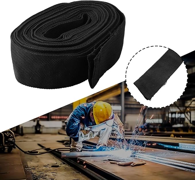 Welding Protective Nylon Sleeve 25ft – Abrasion Resistant Flame Retardant Hose Cover for TIG/MIG/Stick Torch Cables, Plasma Torch and Hydraulic Lines, Black