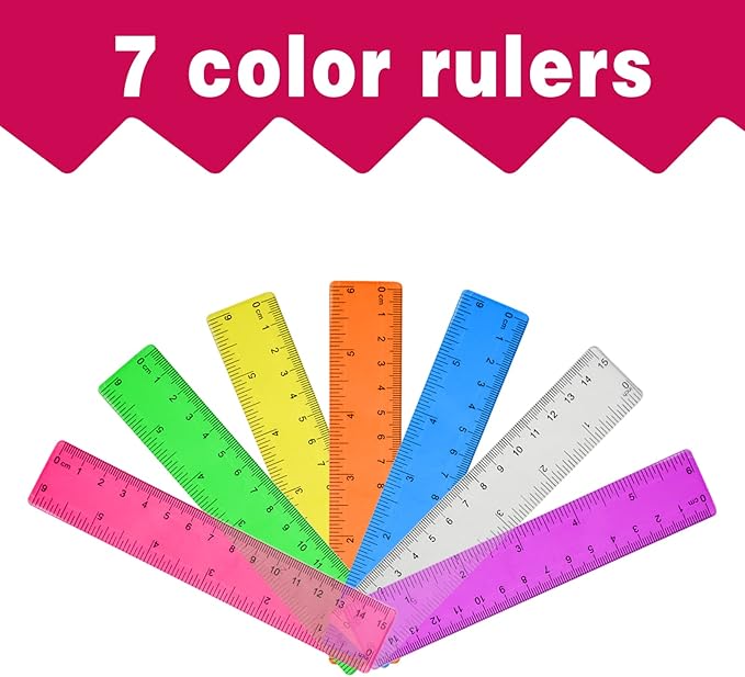 14 Packs 6 Inch Small Rulers for Kids, Plastic School Ruler with Inches and Centimeters, Assorted Colors