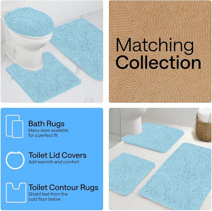 GORILLA GRIP Bath Rug Mat 60x24, Thick Soft Absorbent Chenille, Quick Dry Microfiber Mats, Rubber Backing Machine Washable Shower Floor Rugs, Bathmat Runner, Bathroom Home Decor Accessories, Sky