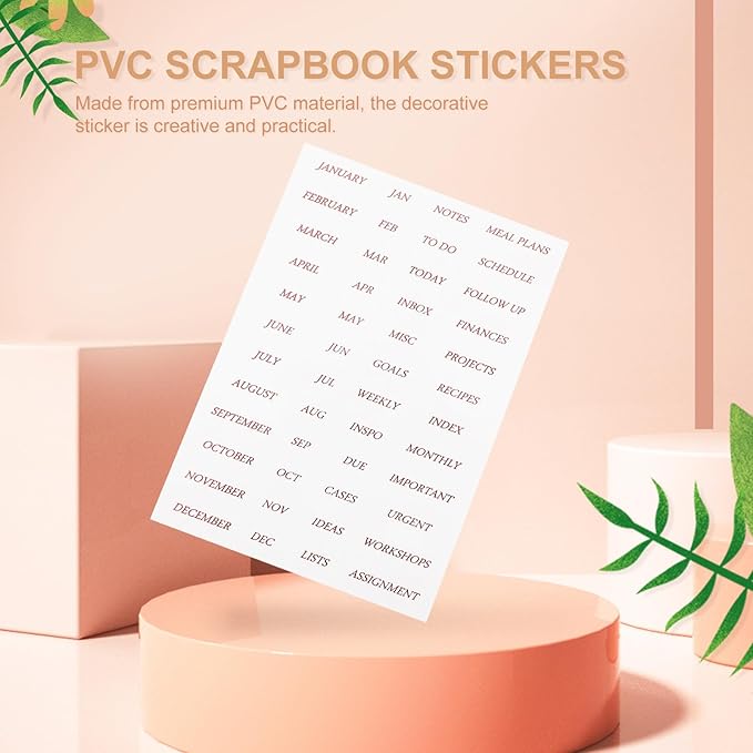 GALPADA 4 Sheets Rose Gold Foil English Phrase Stickers for Scrapbooking Journaling Monthly Planner Decoration Transparent Pet DIY Decals for Diaries and Photo Albums Creative Stationery