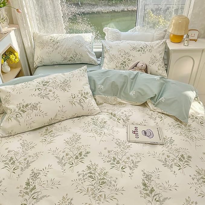 Garden Style Floral Duvet Cover Twin XL 3 Pieces Vintage Cottagecore Bedding Set Soft Cotton Botanical Floral Comforter Cover Chic Flower Leaves Plants Pattern Farmhouse Bedding Set for Girls Women