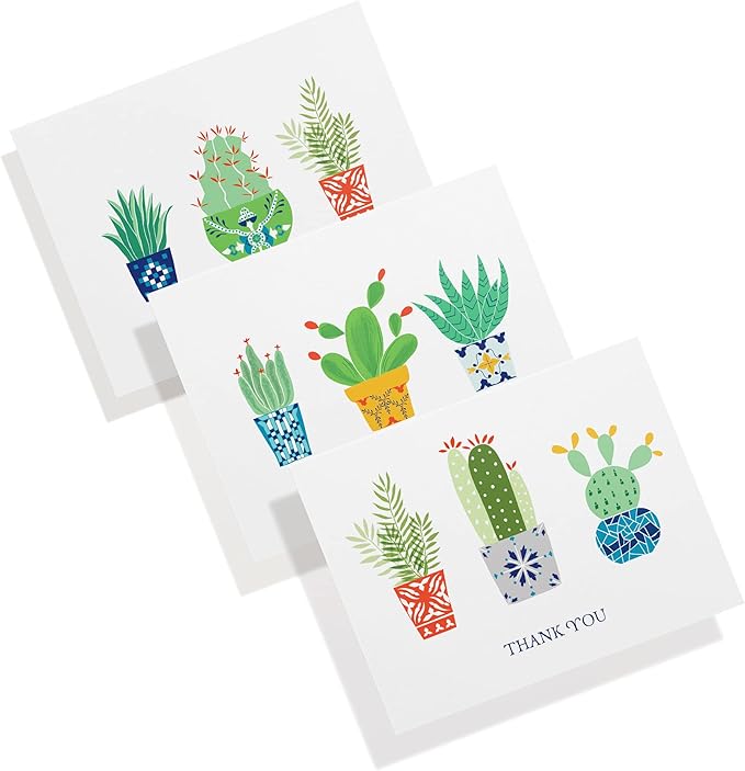 Twigs Paper Thank You Card Set - 12 Assorted Greeting Cards For All Occasions - Thank You Cards with Envelopes - Appreciation Cards - Eco Friendly - Made In USA - 5.5 x 4.25 Inch Size - Cactus Themed