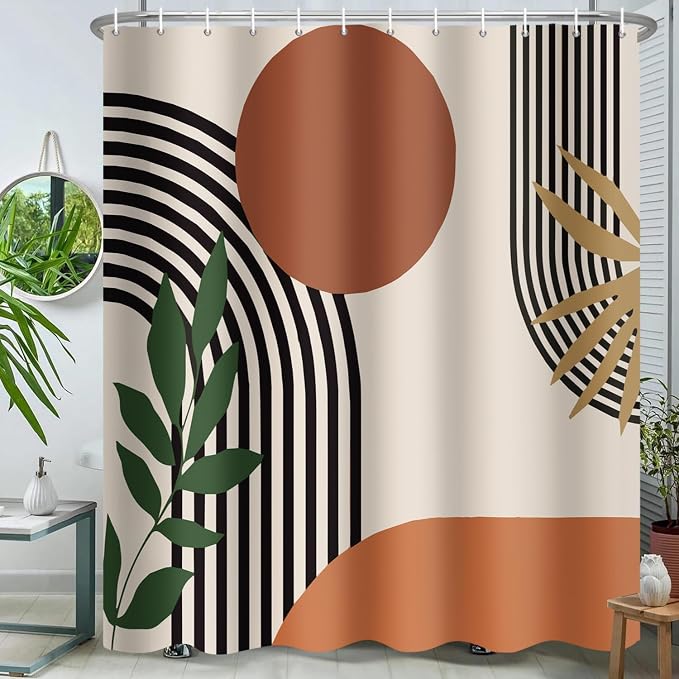 Extra Long Shower Curtain 72 x 96 Inch Boho Shower Curtain for Bathroom Mid Century Modern Bohemian Abstract Geometric Fabric Waterproof Bathroom Shower Curtains Set