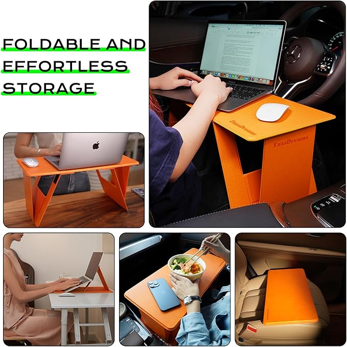 Foldable Laptop Desk Bed Computer Desk, FansDreams Pi Foldable and Portable Lap Desk, Portable Folding Lap Table, Standing Lightweight Travel Laptop Table for Study and Work (Orange, Standard)