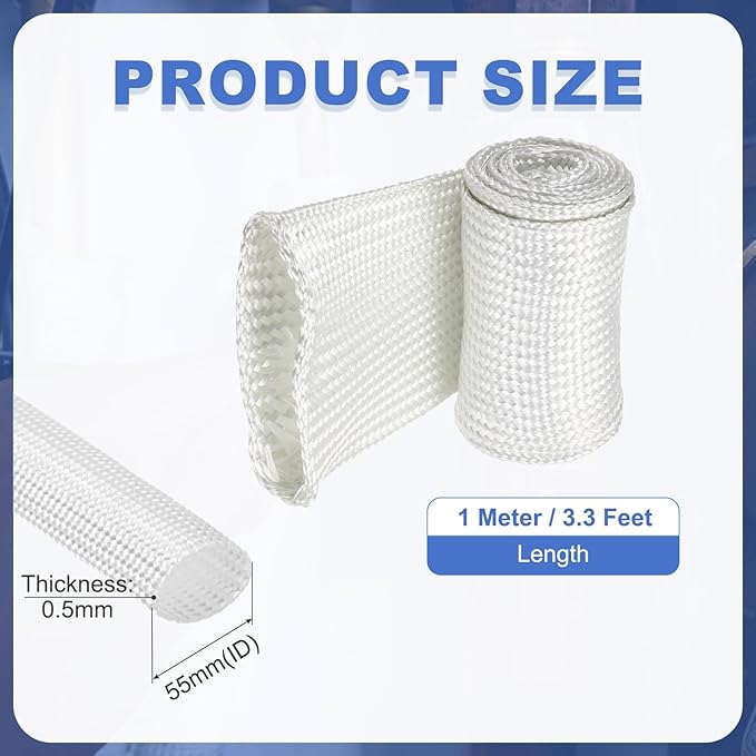uxcell Insulation Cable Protector,55mm/2.17 Inch-1m/3 Feet High Temp Fiberglass Sleeve White