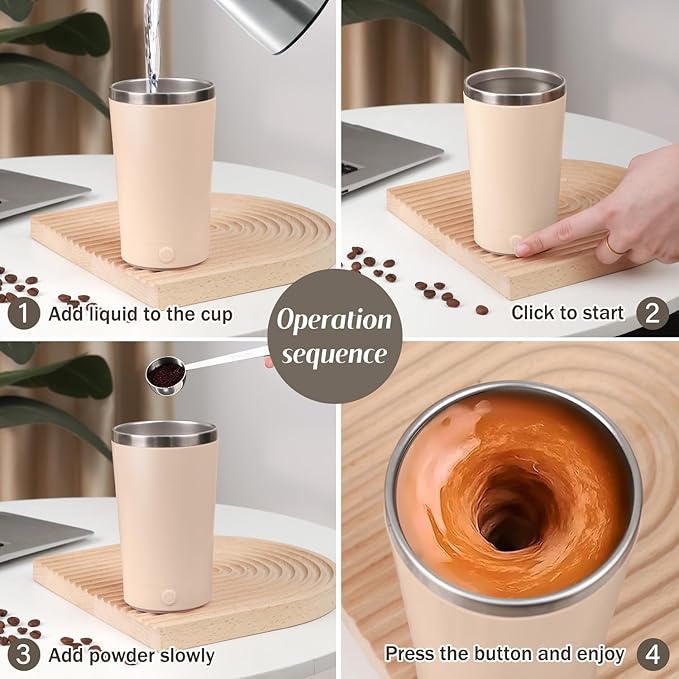 hatisan Self Stirring Coffee Mug With Lid Electric High Speed Self Stirring Mug 400ml Rechargeable Detachable Stainless Steel Self Stirring Cup for Coffee, Milk, Cocoa Christmas Gift(Apricot)