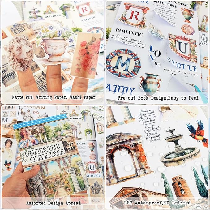 Dwpetzo Vintage Ancient Greece Mythology History Stickers Scenery Book, 20 Sheets Pre-Cut Junk Journaling Artistic Stickers for Scrapbooking, Albumn, Bujo, Scrap Book, DIY Craft Art Decor
