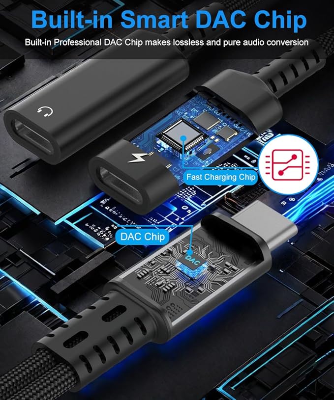 USB C Splitter, Dual USB C Headphone Jack Adapter and Charger, 2in1 Type C Audio Adapter with PD 60W Fast Charging Dongle Cable for iPhone 16 15 Pro Max Plus, Samsung Galaxy S25 S24 Ultra More USBC