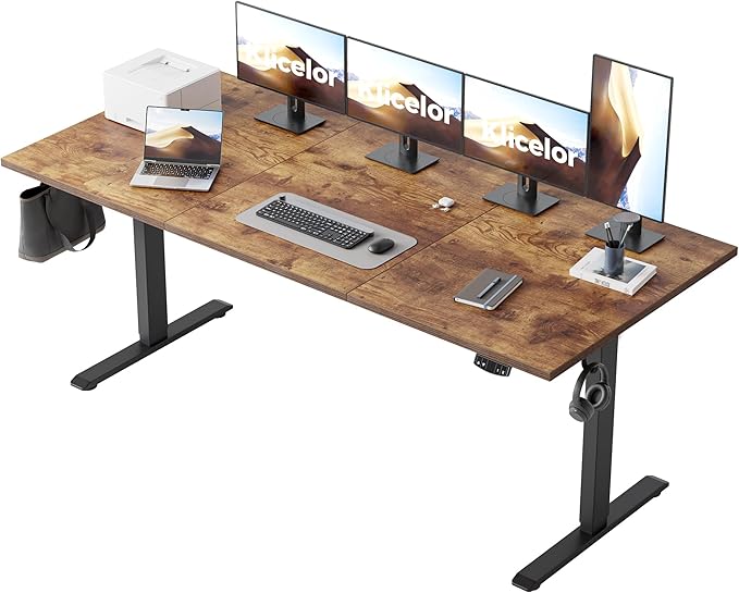 Klicelor 71 Inch Large Electric Standing Desk, Height Adjustable Office Desk, Sit Stand Up Computer Gaming Desk with Memory Preset, Three-Piece Desktop, Rustic Brown