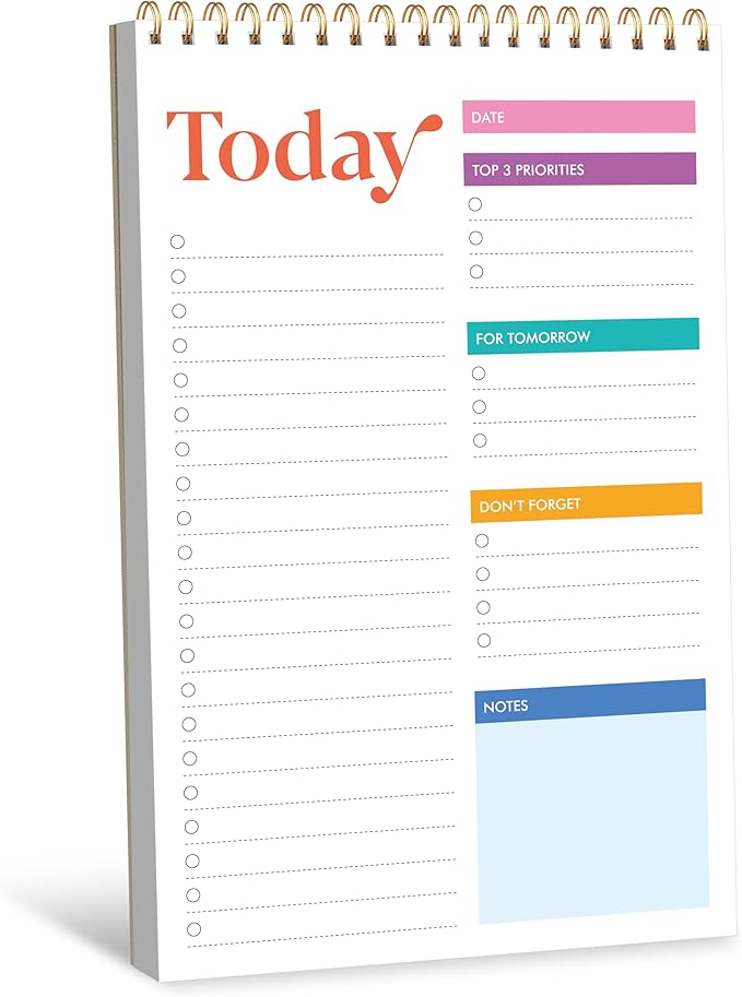 To Do List Notepad, Daily Planner Notebook with 52 Tear-off Sheets, Undated Writing Organizer for Daily Tasks and Goal, Coiled Task Track Checklist Productivity Pad for Office, Classroom, Home, School