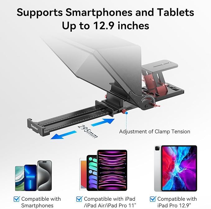 Desview P17 Teleprompter，17 inch Aluminum Alloy Liftable Teleprompter, High Display Glass, Compatible with iPad Tablet Phone DSLR Camera, No Assembly, Carry Case Included, Great for Video Making