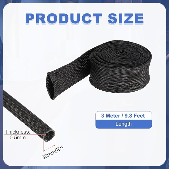uxcell Insulation Cable Protector,30mm/1.18 Inch-3m/10 Feet High Temp Fiberglass Sleeve Black