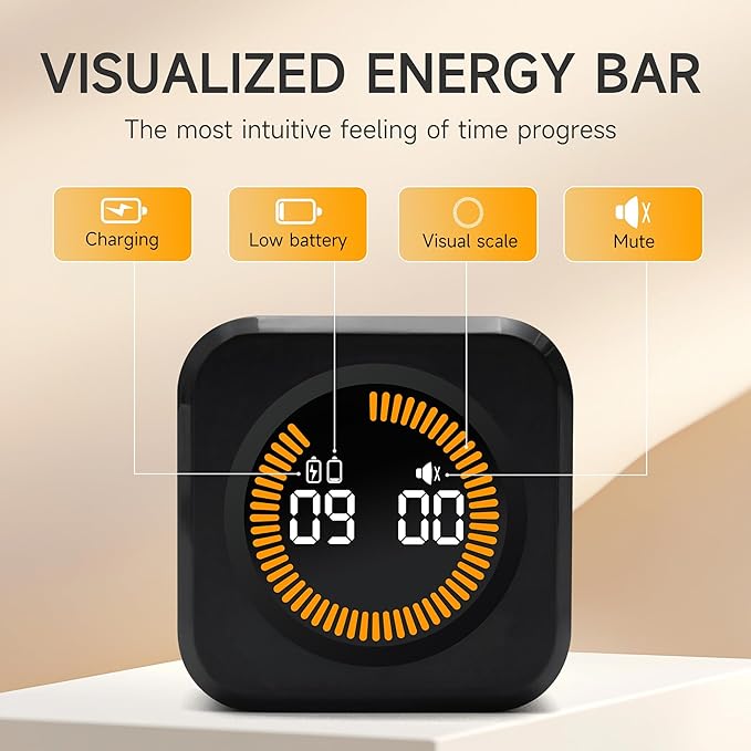 Exlliy Rotating Productivity Timer 5, 25, 10, 50 Minutes Preset, Desk Cube w/Gravity Sensor for ADHD, Mute Functions, Ideal for Work, Study, Kitchen, Back to School (1, Black)