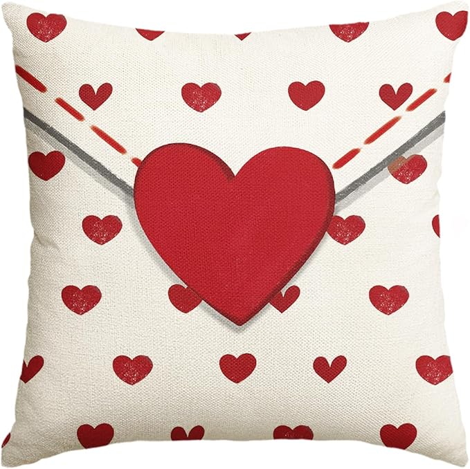 AVOIN colorlife Valentine's Day Love Heart Throw Pillow Cover, 18 x 18 Inch Envelope White Anniversary Wedding Cushion Case Decoration for Sofa Couch