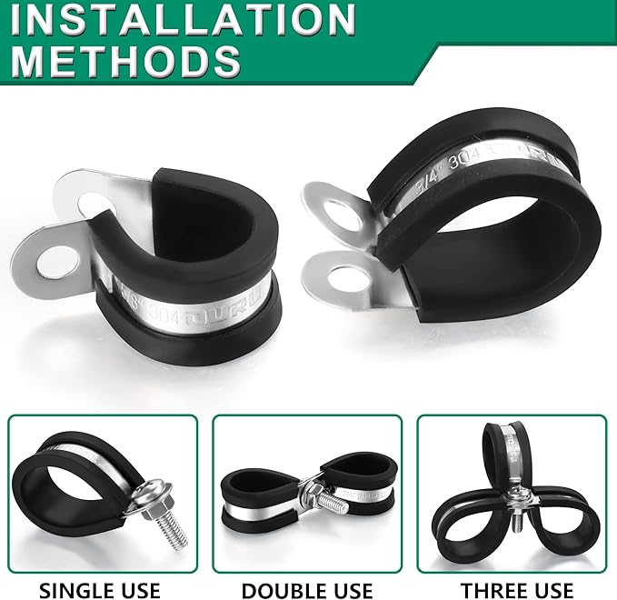 OURU 280PCS Cable Clamps with Screws Assortment Kit 304 Stainless Steel Rubber Cushioned Insulated Wire Pipe Clamps 13 Sizes—1/8" 3/16" 1/4" 5/16" 3/8" 1/2" 5/8" 3/4" 1" 1-1/4" 1-1/2" 1-3/4" 2”
