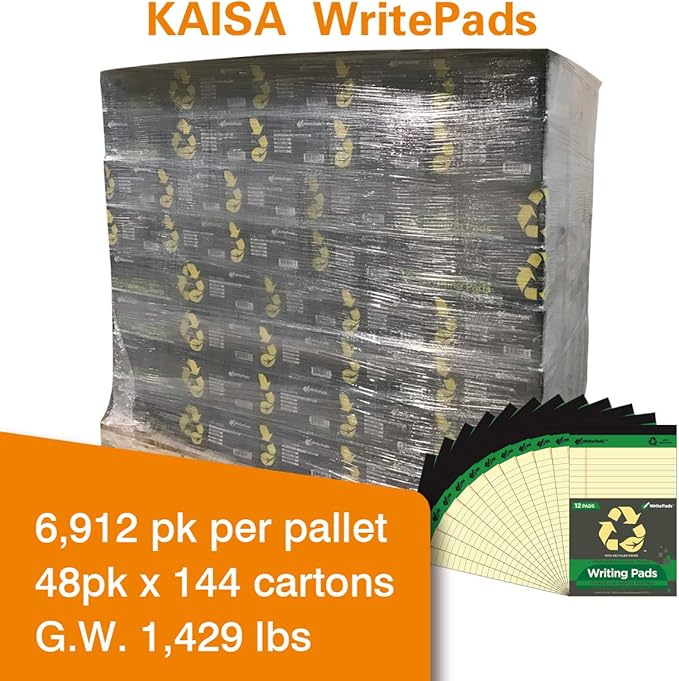 KAISA Legal Pad Writing Pads, 5"x8" Legal Ruled, 8.5"x11.75" Wide Ruled, 56GSM Paper Notepads, 12pads (Canary 48pad, 5x8inch)
