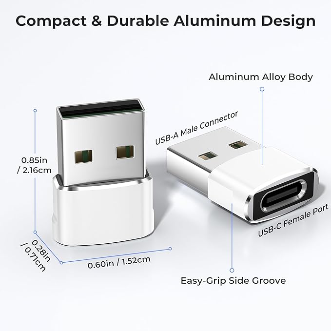 Basesailor USB to USB C Adapter,USBC Female to USB A Male Adapter,Type C Converter Charger for iPhone 17 Pro Max,16 15,Apple Watch iWatch S11 S10 SE,AirPods 3,iPad mini Air,Samsung Galaxy S25,White