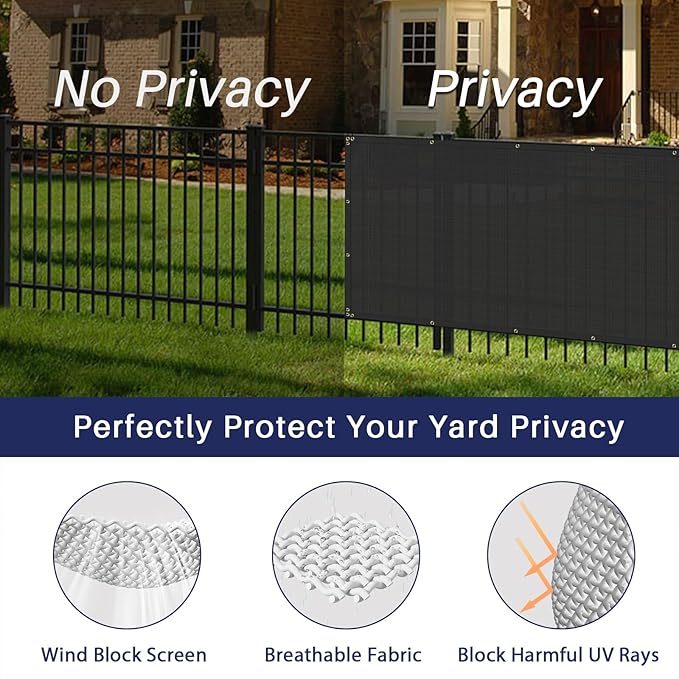 Windscreen4less Privacy Fence Screen Heavy Duty Windscreen Fencing Mesh Fabric Shade Net Cover with Brass Grommtes for Outdoor Wall Garden Yard Pool Deck, 6'x135' Black