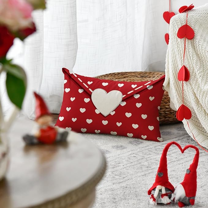 AVOIN colorlife Valentine's Day Envelope Throw Pillow Cover, 12 x 20 Inch Red Heart Red Anniversary Wedding Cushion Case Decoration for Sofa Couch