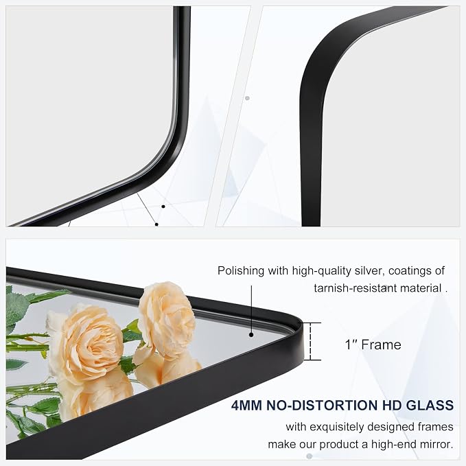 ANDY STAR Black Bathroom Mirrors for Over Sink, 30x55 Inch Matte Black Mirror for Bathroom, Rectangle Metal Vanity Mirror for Wall-Modern Clean Design with Superior Stainless Steel Frame