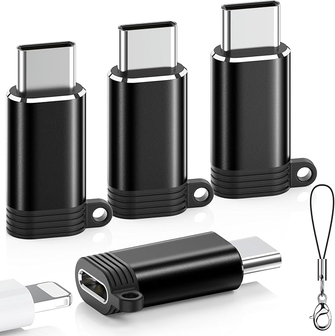 Lightning to USB C Adapter 4 Pack, Fast Charging & Data Sync for iPhone 15/16/17 Pro/Pro Max, Charger Adapter Accessory (Not for Audio/OTG)-Black