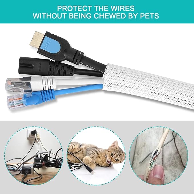 6.6ft - 4/5 inch Gold Cable Sleeve, Cable Organizer for Desk PC TV Computer, Wire Protector Cable Wrap Cover, Cord Management for Home Office