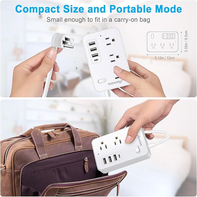 20 FT Extension Cord with Multiple Outlets, Asamoom 20 ft Surge Protector Power Strip with 6 Outlets with 4 USB Ports(1 USB C)，Flat Plug with Long Cord 1700 Joules Protection for Home Office White