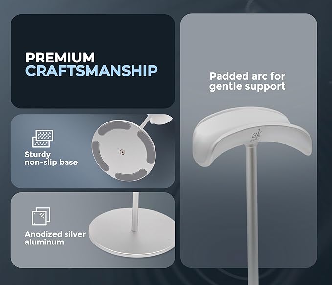 ak anklas Headphone Stand for Desk – Premium & Minimalist Headset Holder with Round or Oval Base for Gaming, Office & Home (Silver, Standard)
