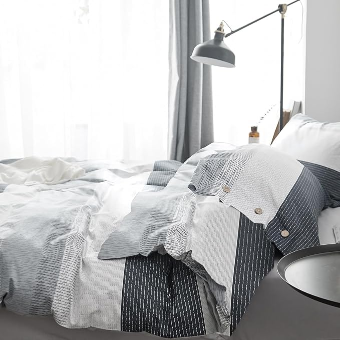 LifeTB Striped Comforter Set King Size, Blue Grey Stripes Pattern Printed Bedding Set, 3 Pieces Lightweight Bedding Comforter Set, Stripe Soft Fluffy Bed Set King Comforter with 2 Pillowcases