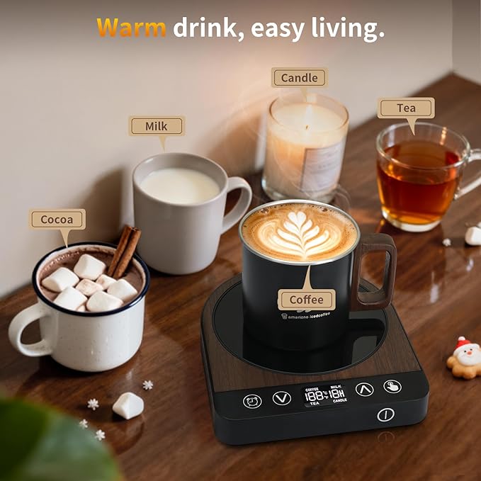 Anbanglin Smart Coffee Mug Warmer, 50W Fast Heating Coffee Warmer for Desk with 5 Temperature Control & 2-12H Auto Shut Off, Electric Large Panel Cup Warmer for Milk, Tea, Beverage, Candle, Wood