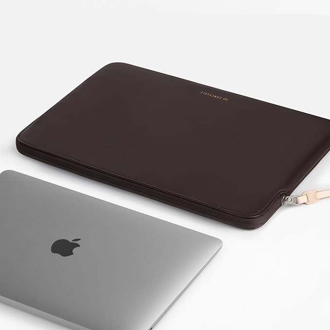 Comfyable Slim Protective Laptop Sleeve 15 Inch 14 Inch, PU Leather Bag Compatible with 15" MacBook Air (Snug Fit) M4 2025 & 14" MacBook Pro M4 (Loose Fit), Computer Case for Mac, Chocolate