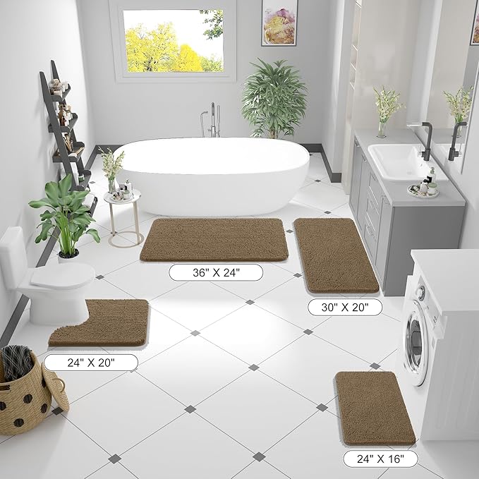 OLANLY Bathroom Rugs 59x24, Extra Soft Absorbent Chenille Bath Rugs, Rubber Backing Quick Dry, Machine Washable Bath Mats for Bathroom Floor, Tub and Shower, Home Decor Accessories, Tan