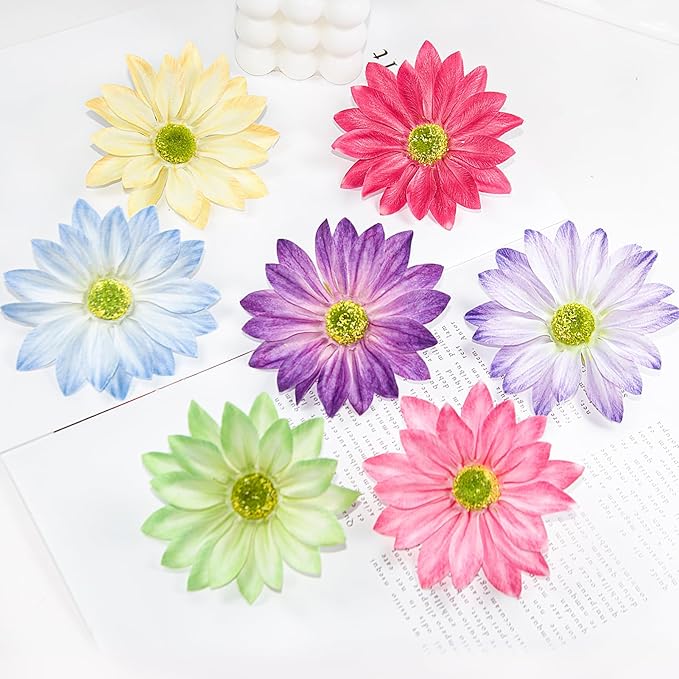 Fabric Daisy Flower Head in Bulk 12 Pcs, Purple Flowers Artificial Daisy Flower Heads for Crafts, 3.5 Inch Faux Flowers Silk Daisy Flower Heads for Hats, Costume, Home Wedding, Christmas