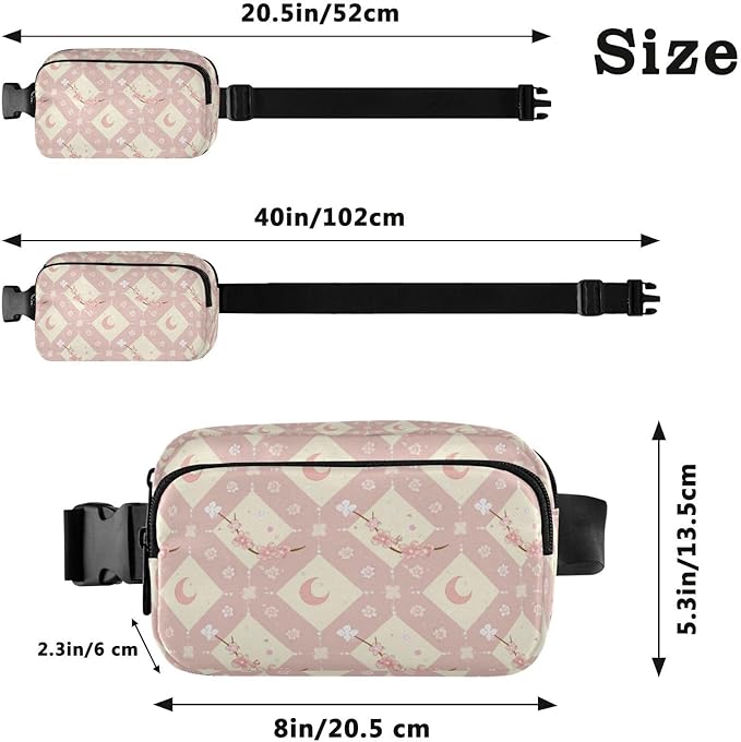Kawaii Cherry Blossoms Moons Fanny Pack for Women Men Water Resistant Fashion Waist Packs with Adjustable Strap Belt Bag for Travel Workout Jogging Hiking 21219113