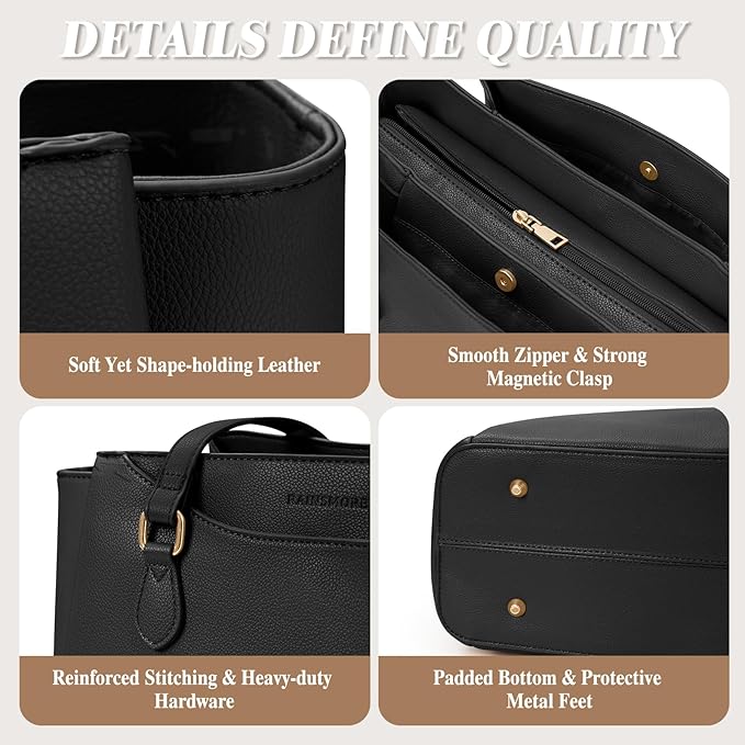 RAINSMORE Laptop Bag for Women 15.6 Inch Work Tote Bags Waterproof Computer Bags Leather Professional Laptop Purse Womens Laptop Briefcase Large Handbag for Office Teacher Travel, Black