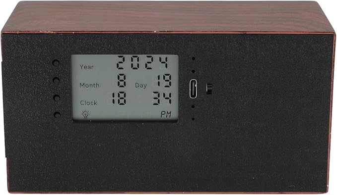 Flip Desk Clock, Intelligent Perpetual Calendar Unique Flip Design Flip Clock 2600Mah Built in Batteries Digital Flip Down Clock for Home Room Office (Wood Grain)