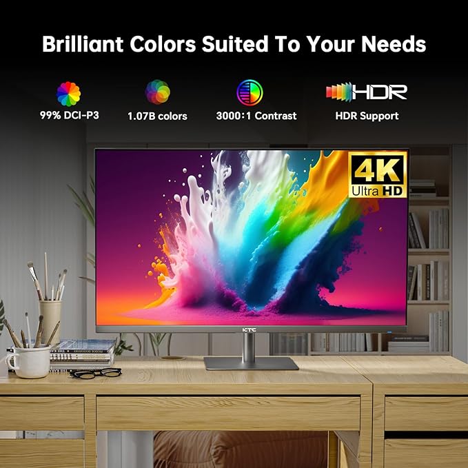KTC 32 Inch 4K Smart Monitor, Google System UHD (3840x 2160) Smart Monitor with Speakers, Netflix Licensed, Type-C 65W PD, WirelessDisplay, HDR, Bluetooth, Hey Google Voice Remot, VESA Support, A32Q8