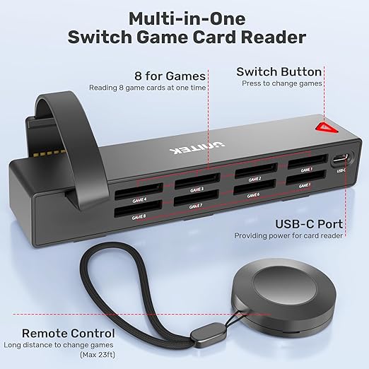 Unitek Switch Game Card Reader, Upgrade Version Multi Switch Game Switcher with Remote Control, 8 Cards Reading & Quick Switching Adapters for Nintendo Switch/Switch OLED(8 Games Switching)