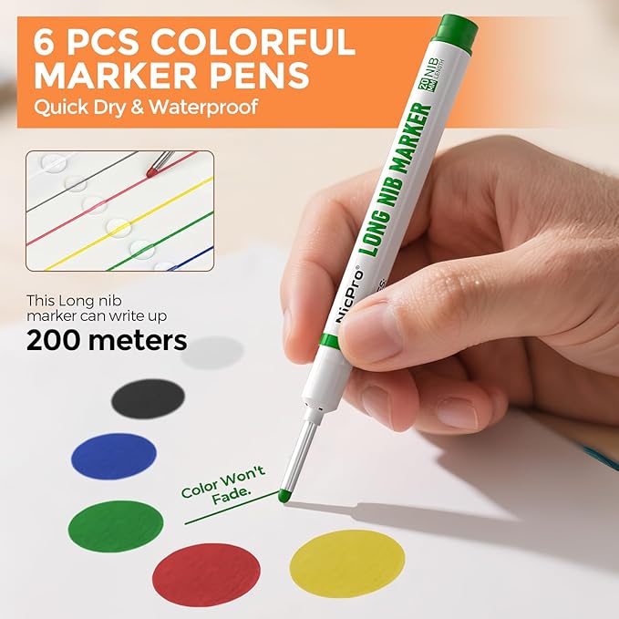 Nicpro 36PCS CP3000 Mechanical Carpenter Pencil Set with Sharpener & Sheath, Lead Refills, Long Nib Marker, Center Punch, Carbide Scribe Tools, Heavy Duty Construction Pencil for Architect Woodworking