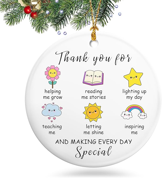 Thank You Gifts for Teachers 2025 Teacher Christmas Ornament Ceramic Appreciation Ornaments Gifts for Teacher Women Men Christmas Tree Decorations Hanging Ornament Xmas Keepsake Gift Ideas