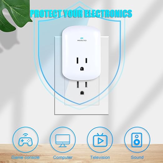 Single Surge Protector Plug, FiiMan ETL Listed Grounded Outlet Wall Tap Adapter with Indicator Light,1-Outlet,2200 Joules/15A/1875W, White, 2Pack