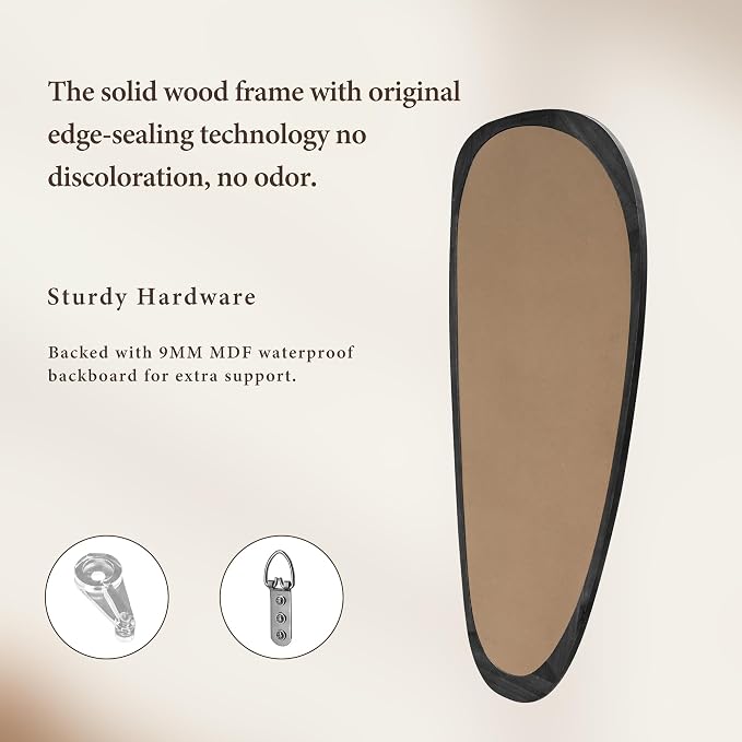 60''x22'' Asymmetrical Mirror with Black Wood Frame, Small Irregular Wavy Wall Mirror, Odd Shaped Mid Century Modern Mirror Decor for Bedroom Living Room Entryway Hall